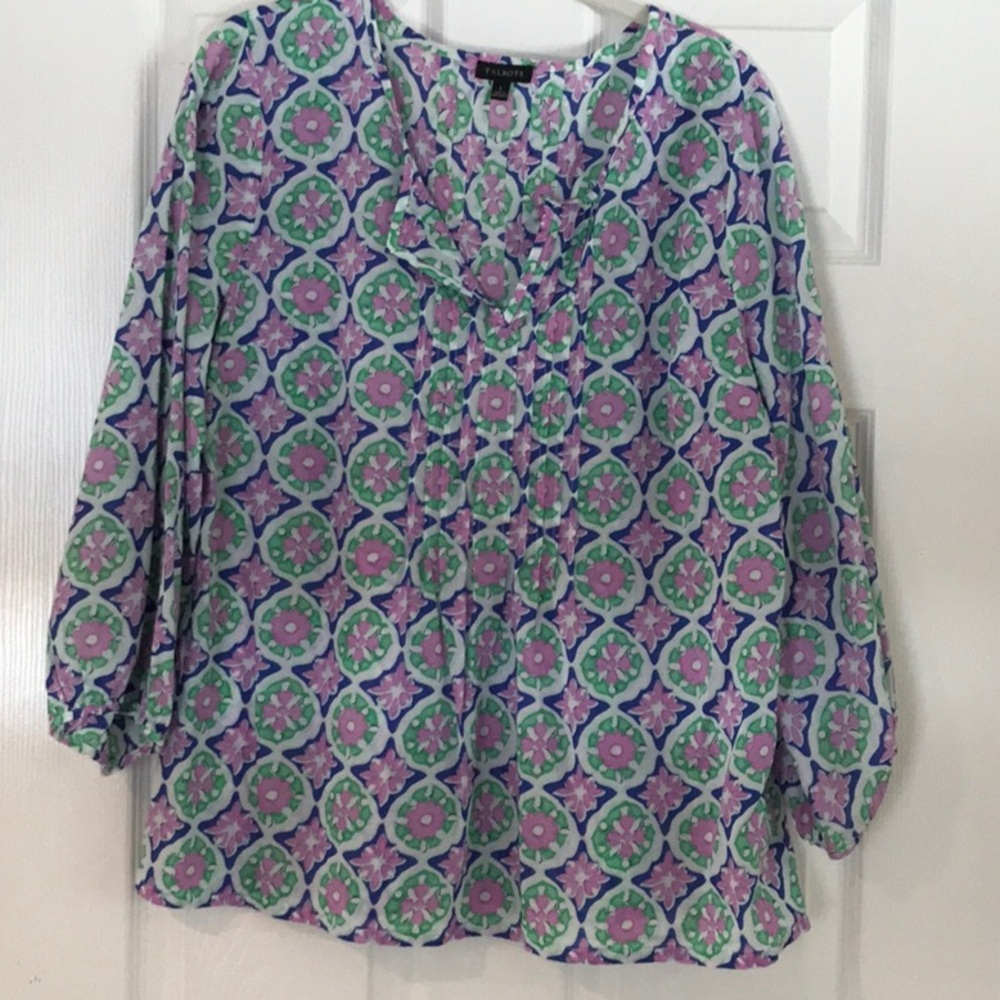Talbots Purple and Green Geometric Blouse